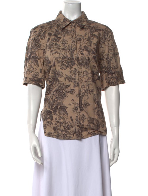 Adam Lippes Printed Short Sleeve Button-Up Top