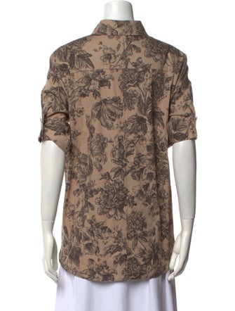 Adam Lippes Printed Short Sleeve Button-Up Top