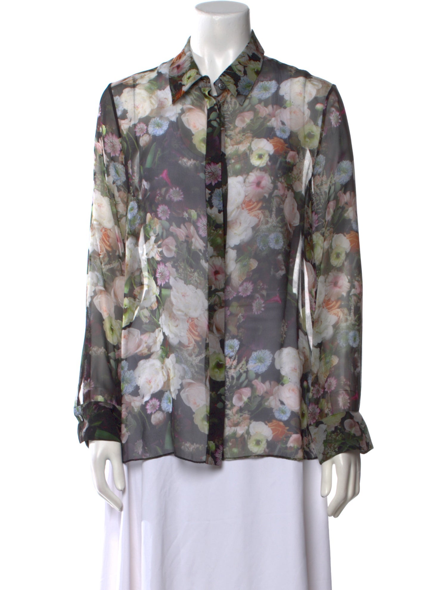 Adam Lippes Silk Floral Print Button-Up Top