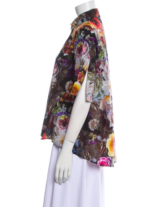 Adam Lippes Floral Print Three-Quarter Sleeve Button-Up Top