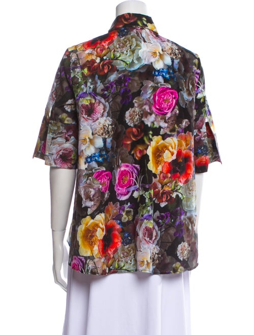 Adam Lippes Floral Print Three-Quarter Sleeve Button-Up Top