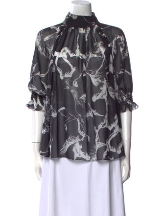 Adam Lippes Printed Mock Neck Blouse