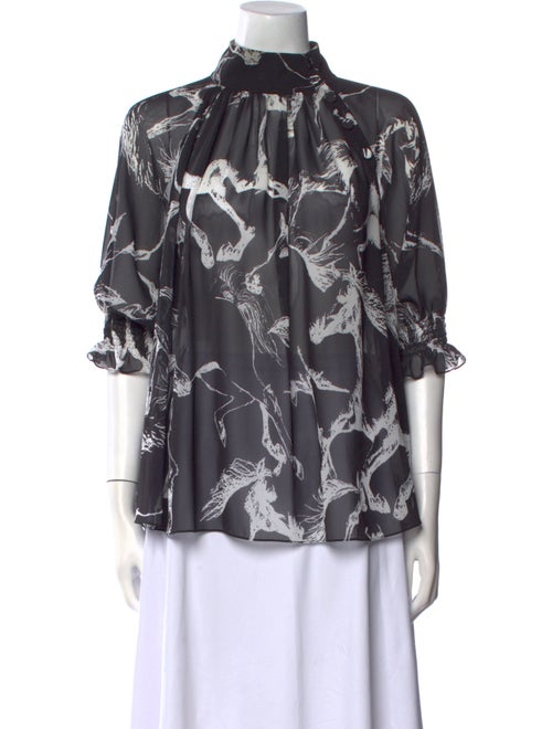 Adam Lippes Printed Mock Neck Blouse