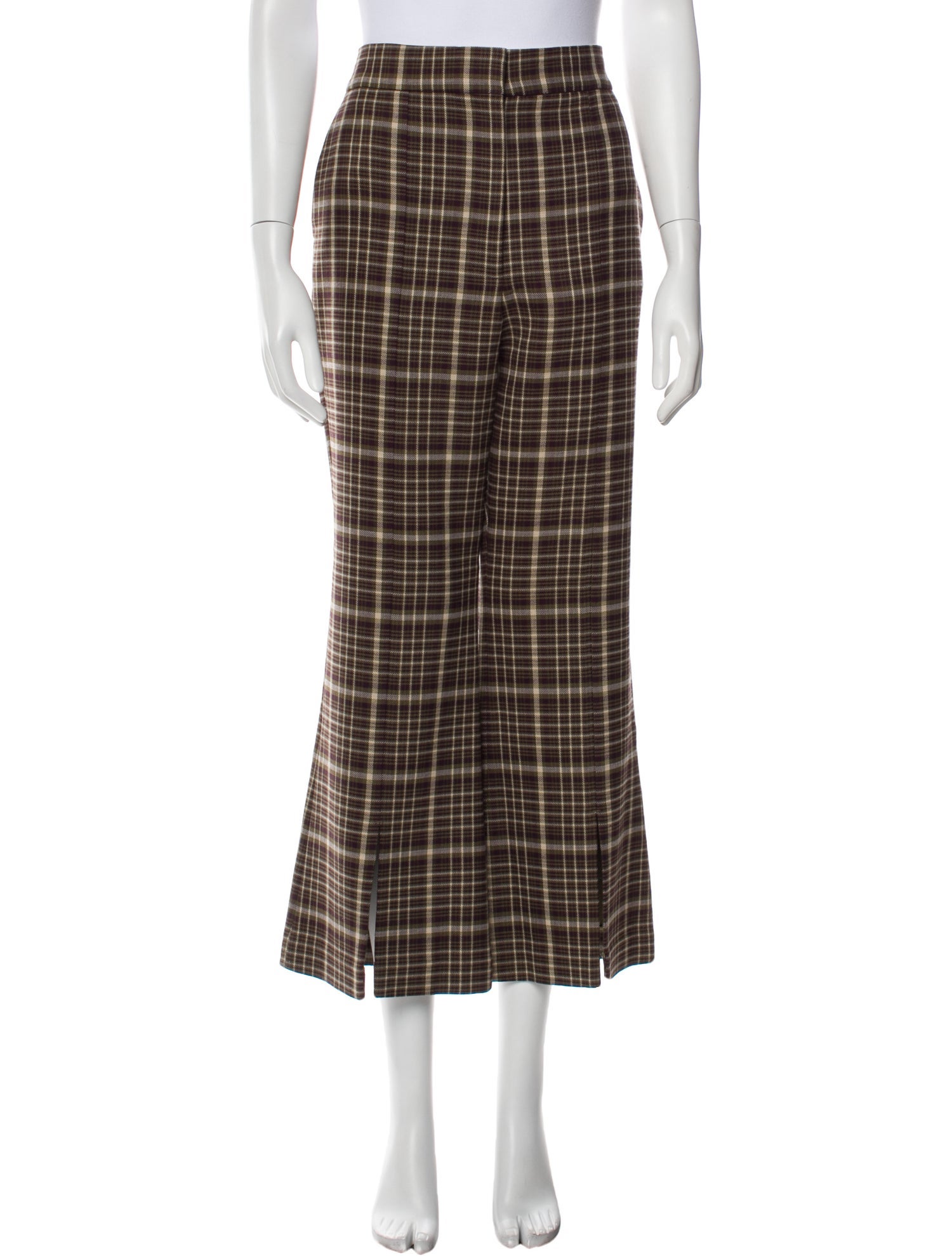 Adam Lippes Plaid Print Wide Leg Pants