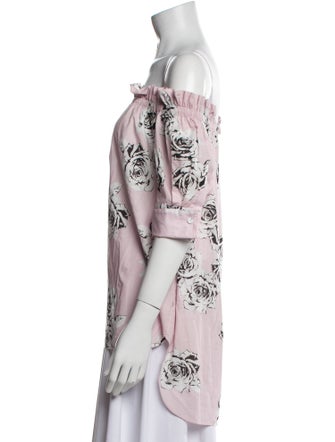 Adam Lippes Floral Print Off-The-Shoulder Blouse