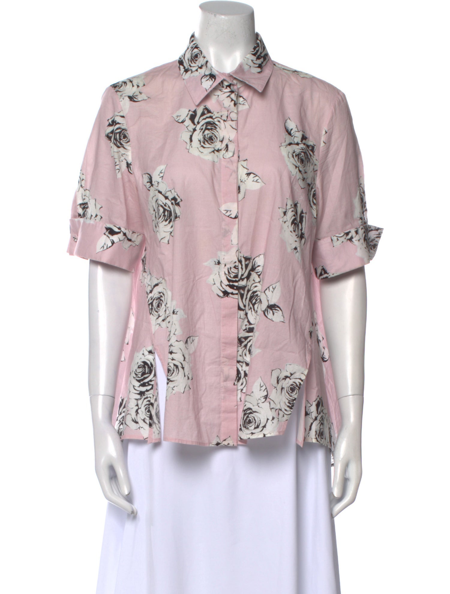 Adam Lippes Printed Short Sleeve Button-Up Top