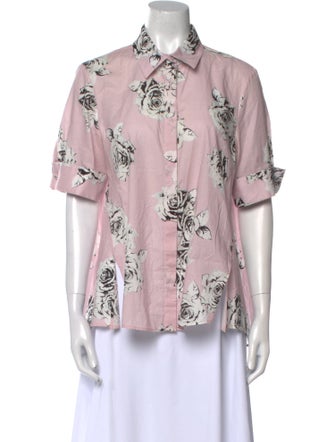 Adam Lippes Printed Short Sleeve Button-Up Top