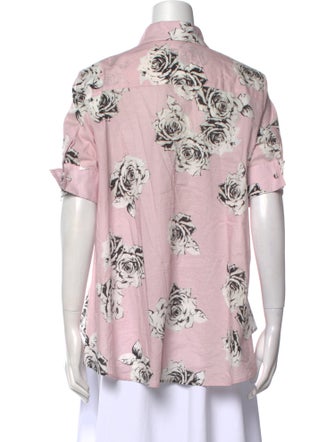 Adam Lippes Printed Short Sleeve Button-Up Top