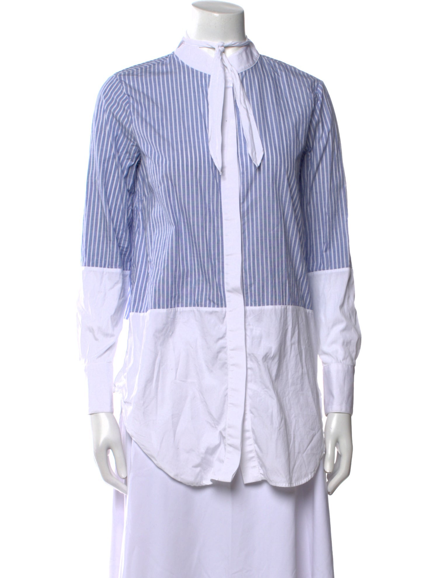 Adam Lippes Striped Mock Neck Button-Up Top