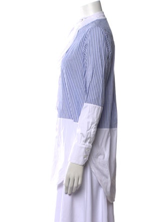 Adam Lippes Striped Mock Neck Button-Up Top