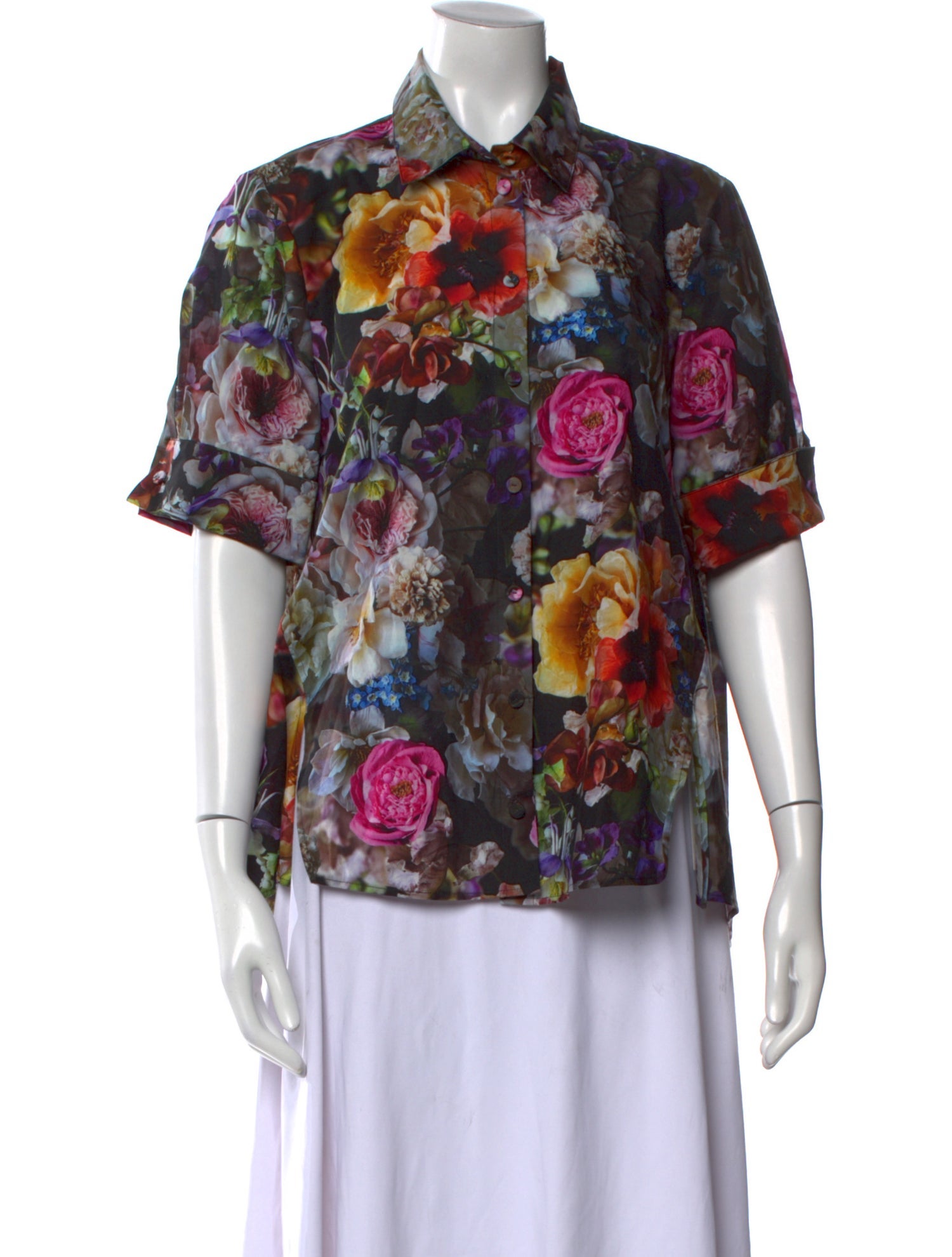 Adam Lippes Floral Print Short Sleeve Button-Up Top