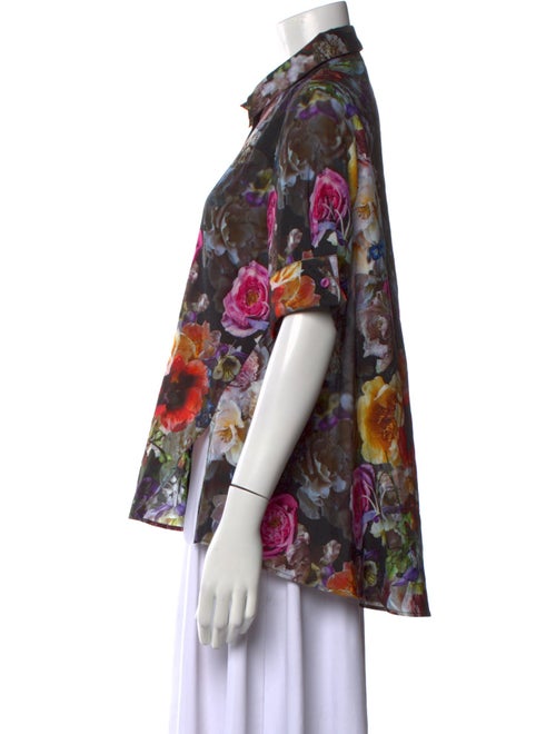 Adam Lippes Floral Print Short Sleeve Button-Up Top