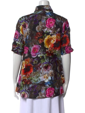Adam Lippes Floral Print Short Sleeve Button-Up Top