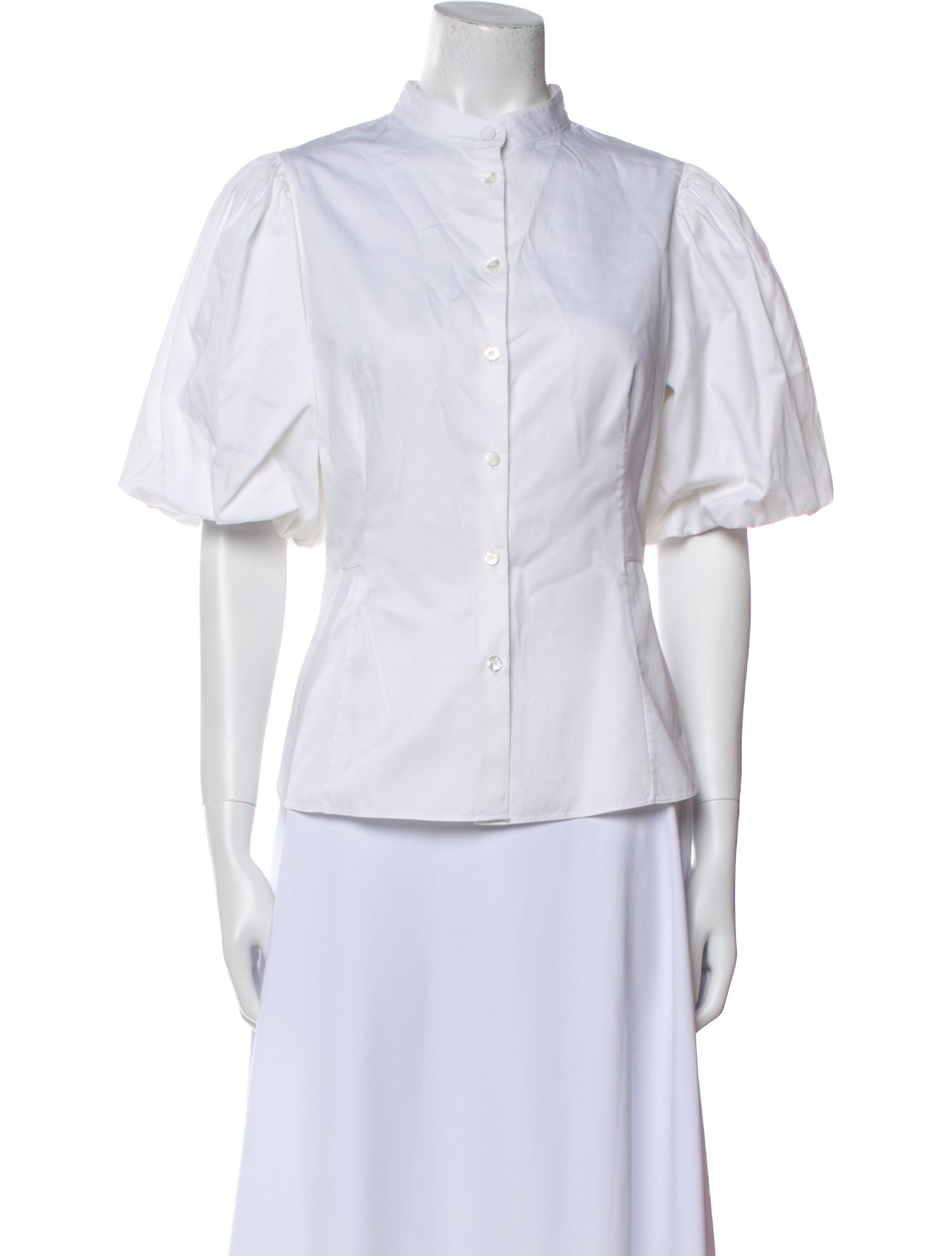 Adam Lippes Mock Neck Short Sleeve Button-Up Top