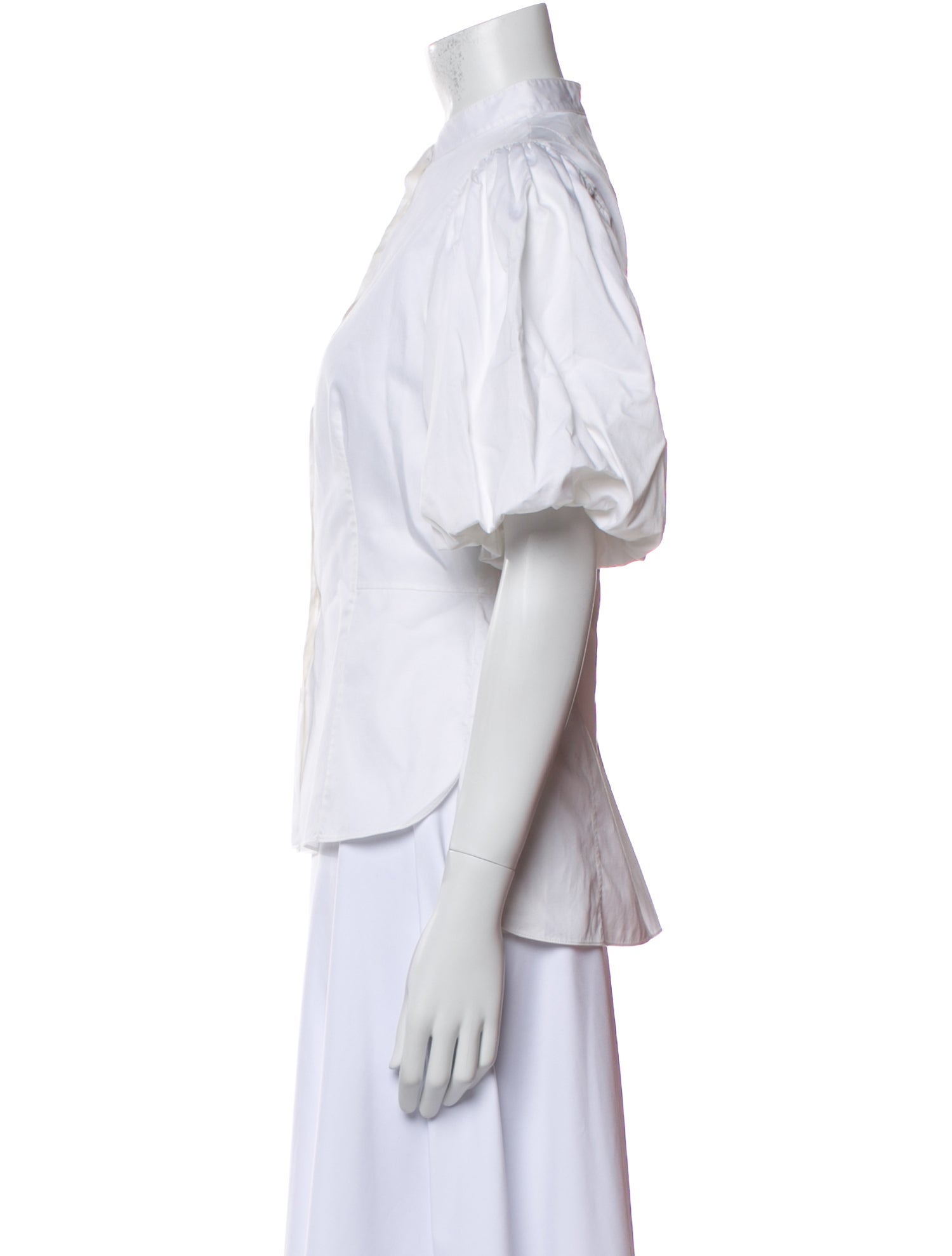 Adam Lippes Mock Neck Short Sleeve Button-Up Top