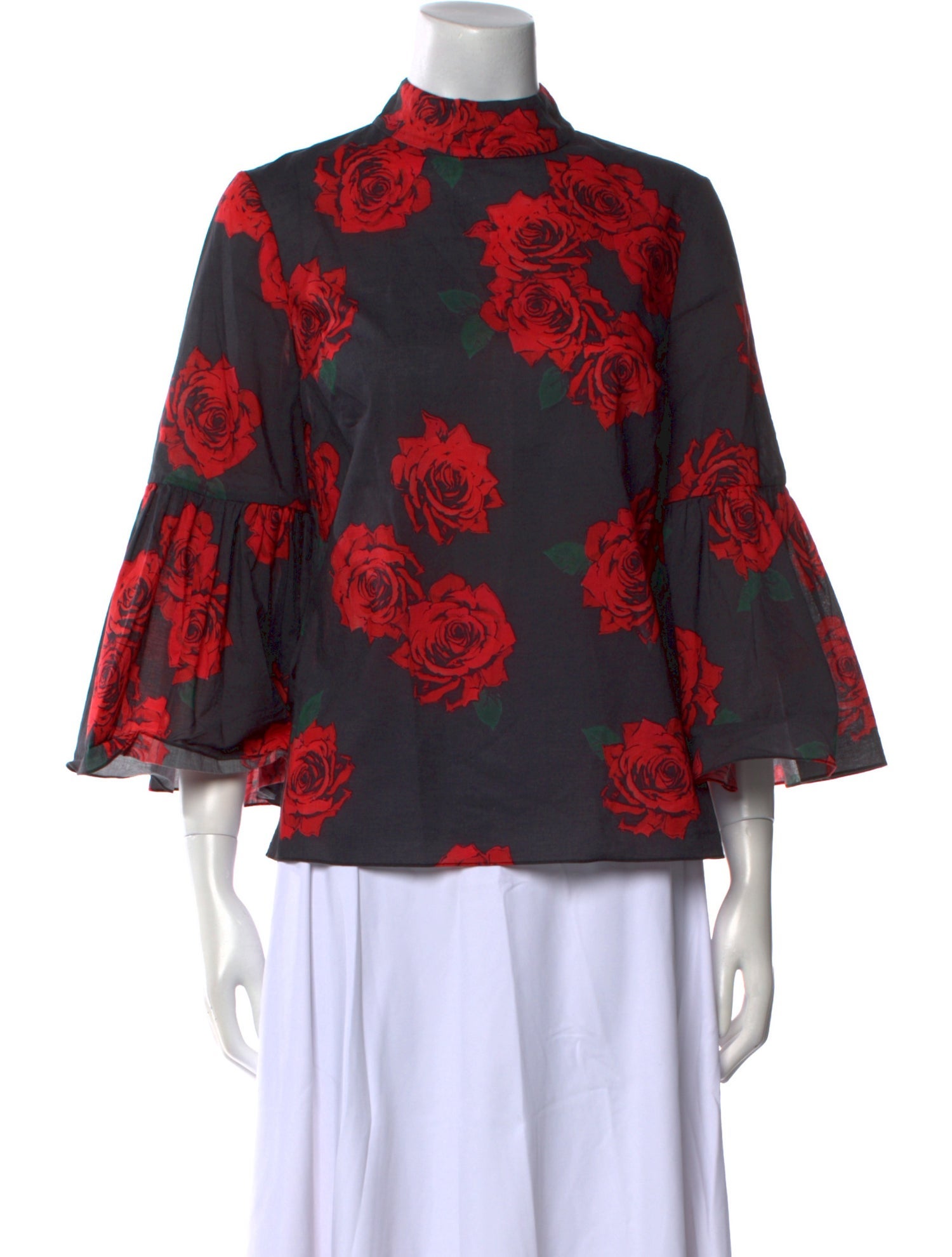Adam Lippes Floral Print Mock Neck Blouse