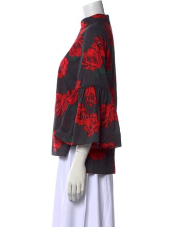 Adam Lippes Floral Print Mock Neck Blouse