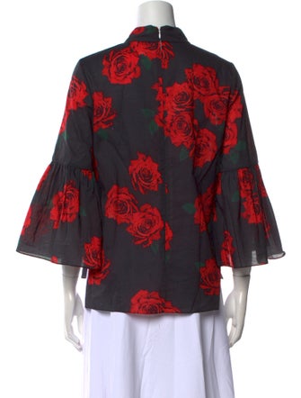 Adam Lippes Floral Print Mock Neck Blouse