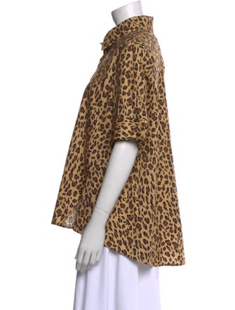 Adam Lippes Animal Print Short Sleeve Button-Up Top