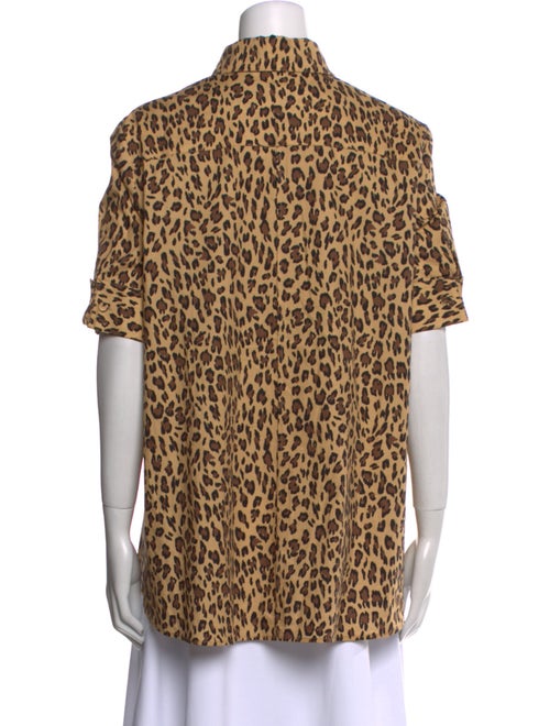 Adam Lippes Animal Print Short Sleeve Button-Up Top