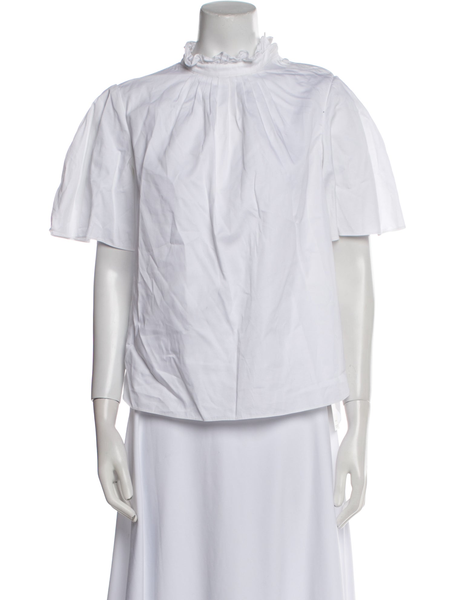 Adam Lippes Mock Neck Short Sleeve Button-Up Top