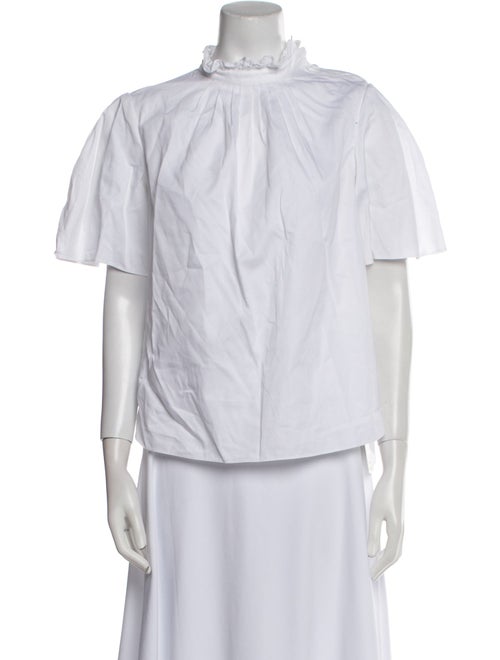 Adam Lippes Mock Neck Short Sleeve Button-Up Top