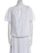 Adam Lippes Mock Neck Short Sleeve Button-Up Top