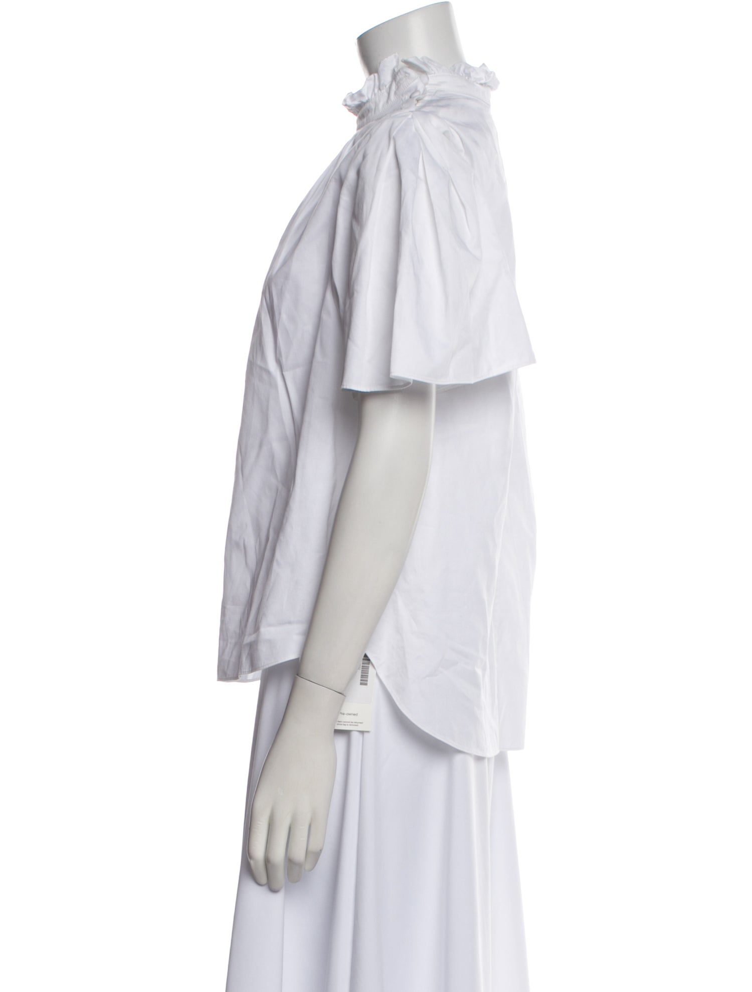 Adam Lippes Mock Neck Short Sleeve Button-Up Top