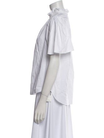 Adam Lippes Mock Neck Short Sleeve Button-Up Top