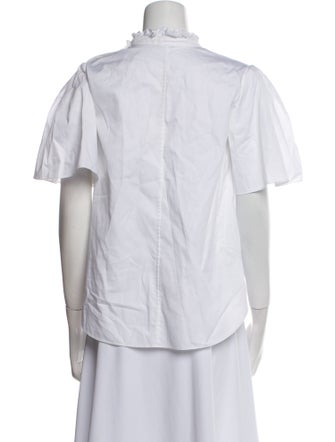 Adam Lippes Mock Neck Short Sleeve Button-Up Top