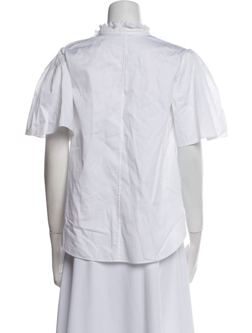 Adam Lippes Mock Neck Short Sleeve Button-Up Top