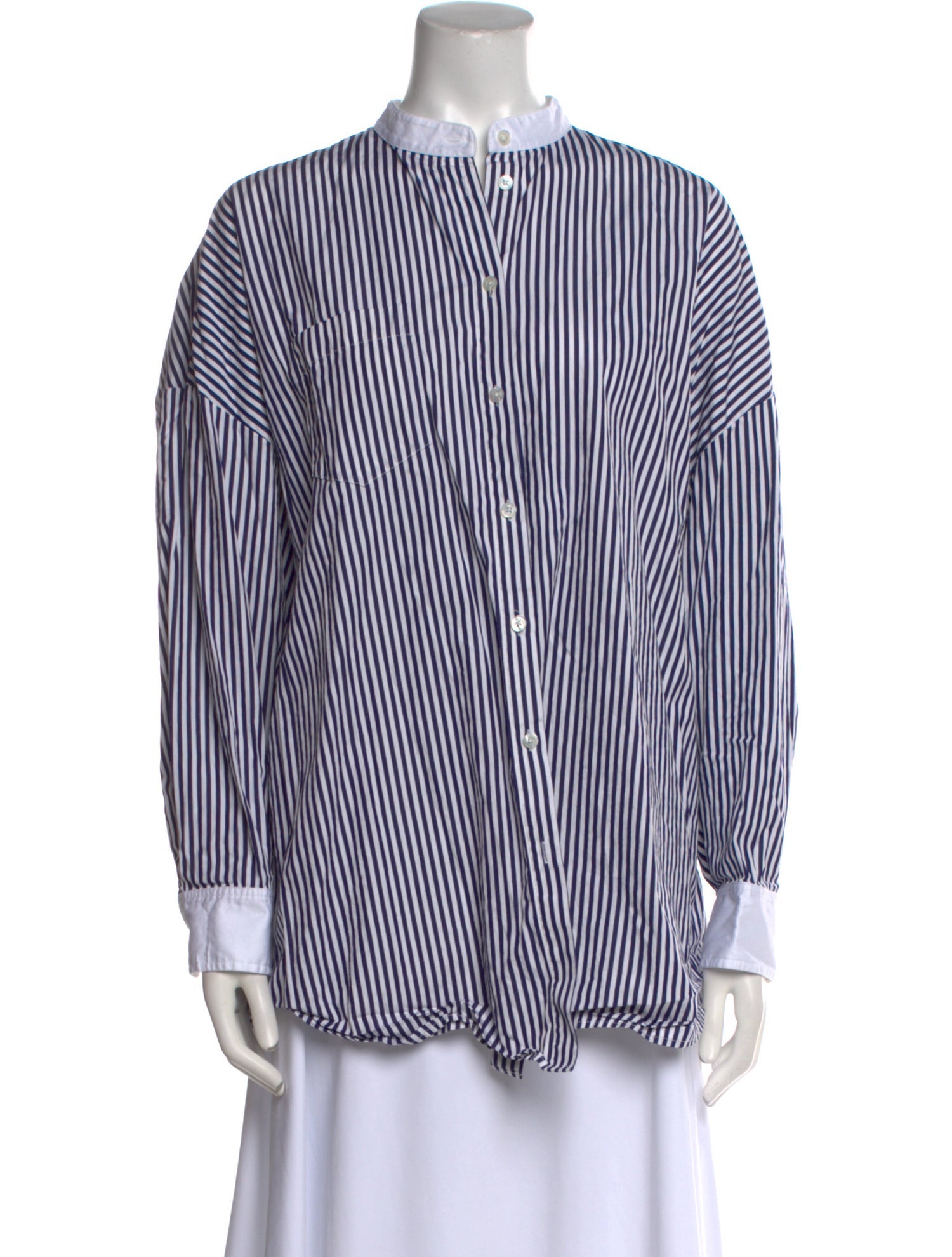 Adam Lippes Striped Mock Neck Button-Up Top