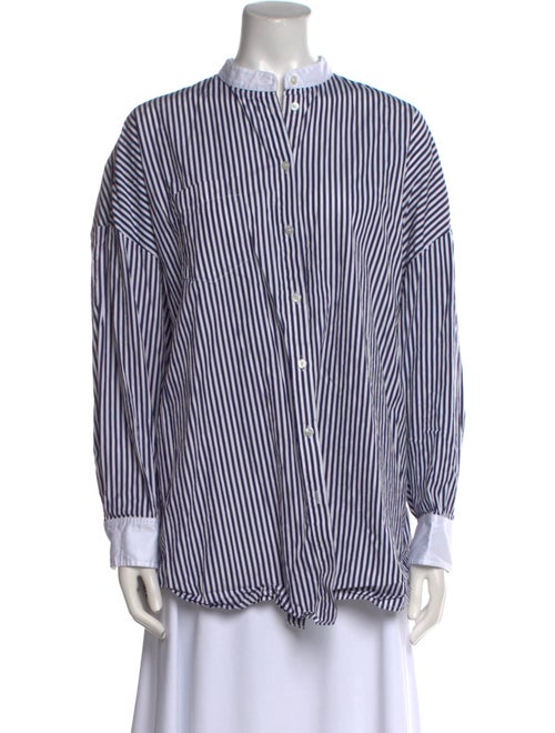 Adam Lippes Striped Mock Neck Button-Up Top