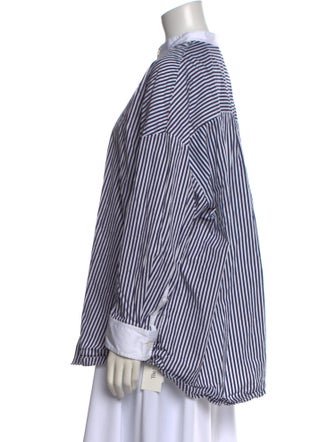 Adam Lippes Striped Mock Neck Button-Up Top
