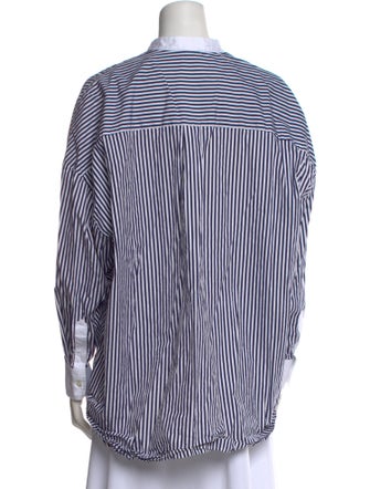 Adam Lippes Striped Mock Neck Button-Up Top