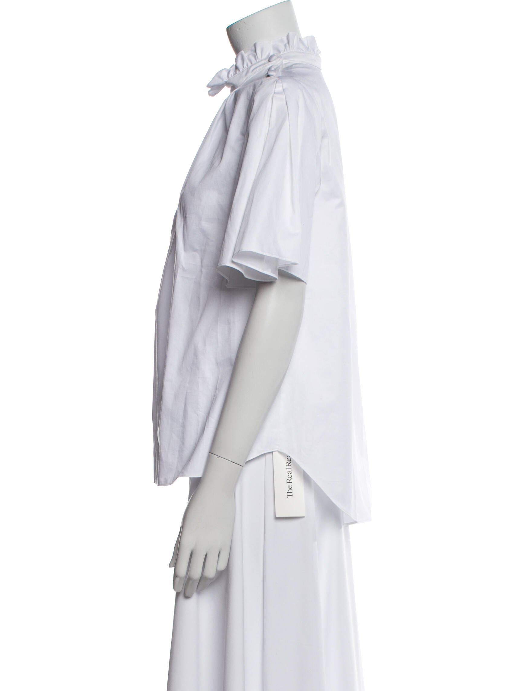 Adam Lippes Mock Neck Short Sleeve Blouse