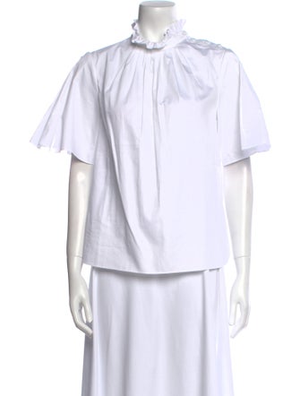 Adam Lippes Mock Neck Short Sleeve Blouse