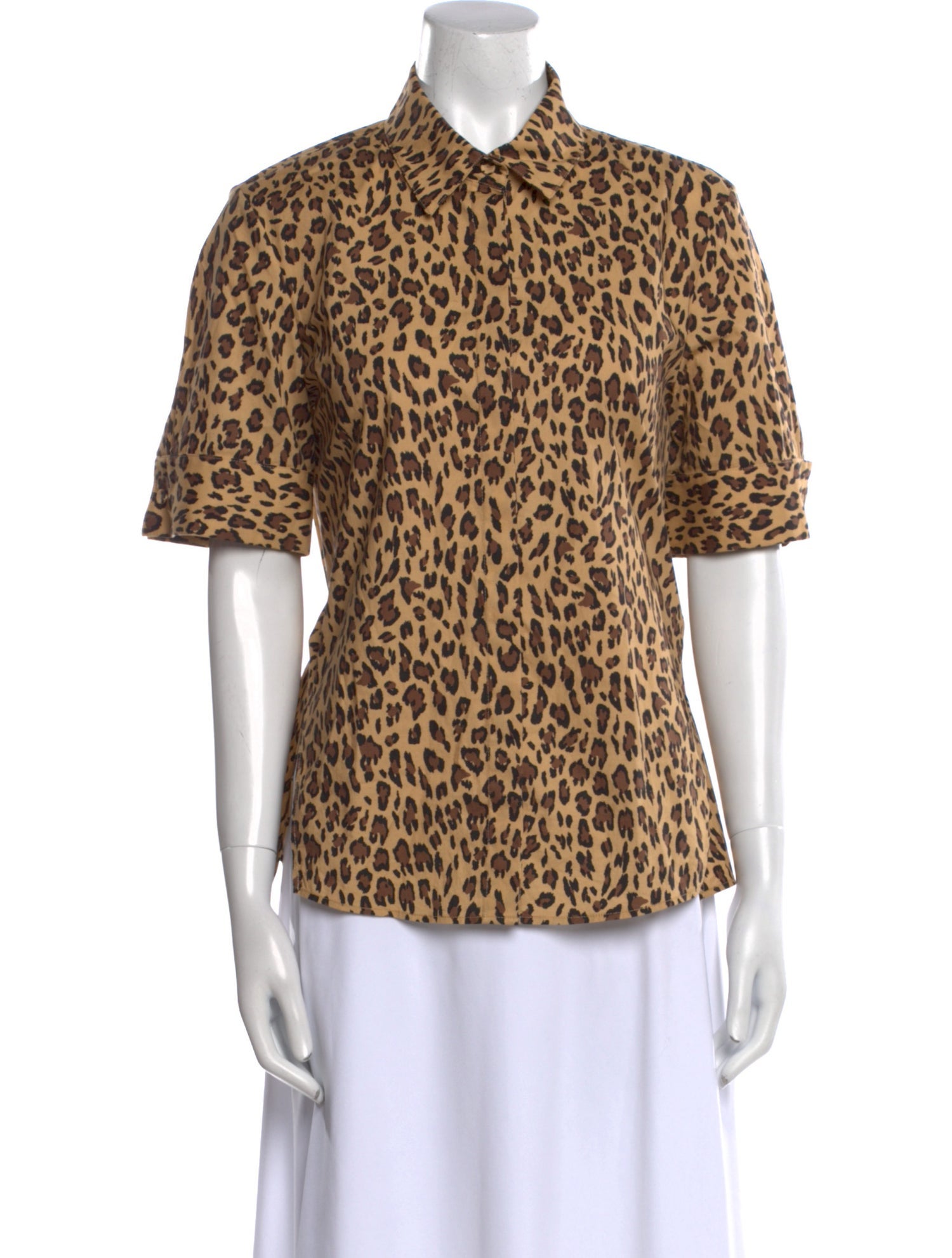Adam Lippes Animal Print Short Sleeve Button-Up Top