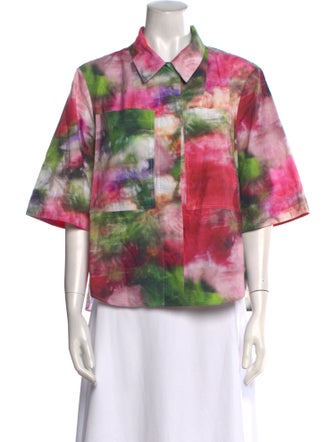 Adam Lippes Printed Three-Quarter Sleeve Button-Up Top