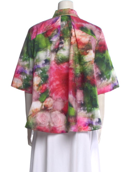 Adam Lippes Printed Three-Quarter Sleeve Button-Up Top