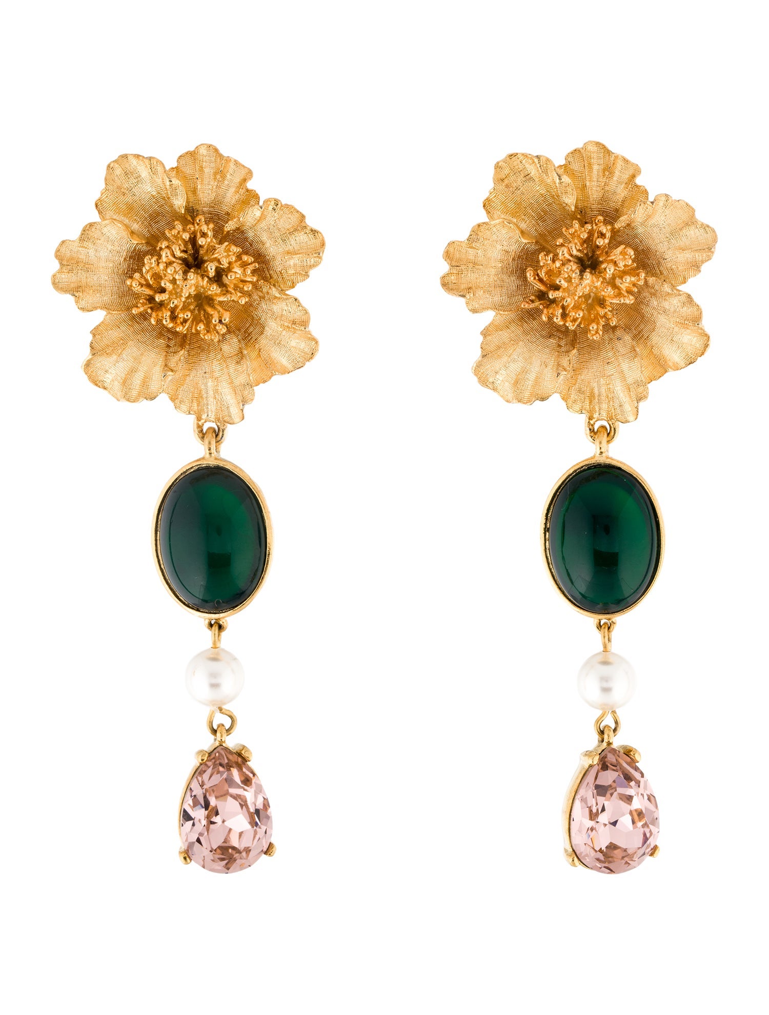 Adam Lippes Faux Pearl, Crystal & Glass Flower Clip-On Drop Earrings