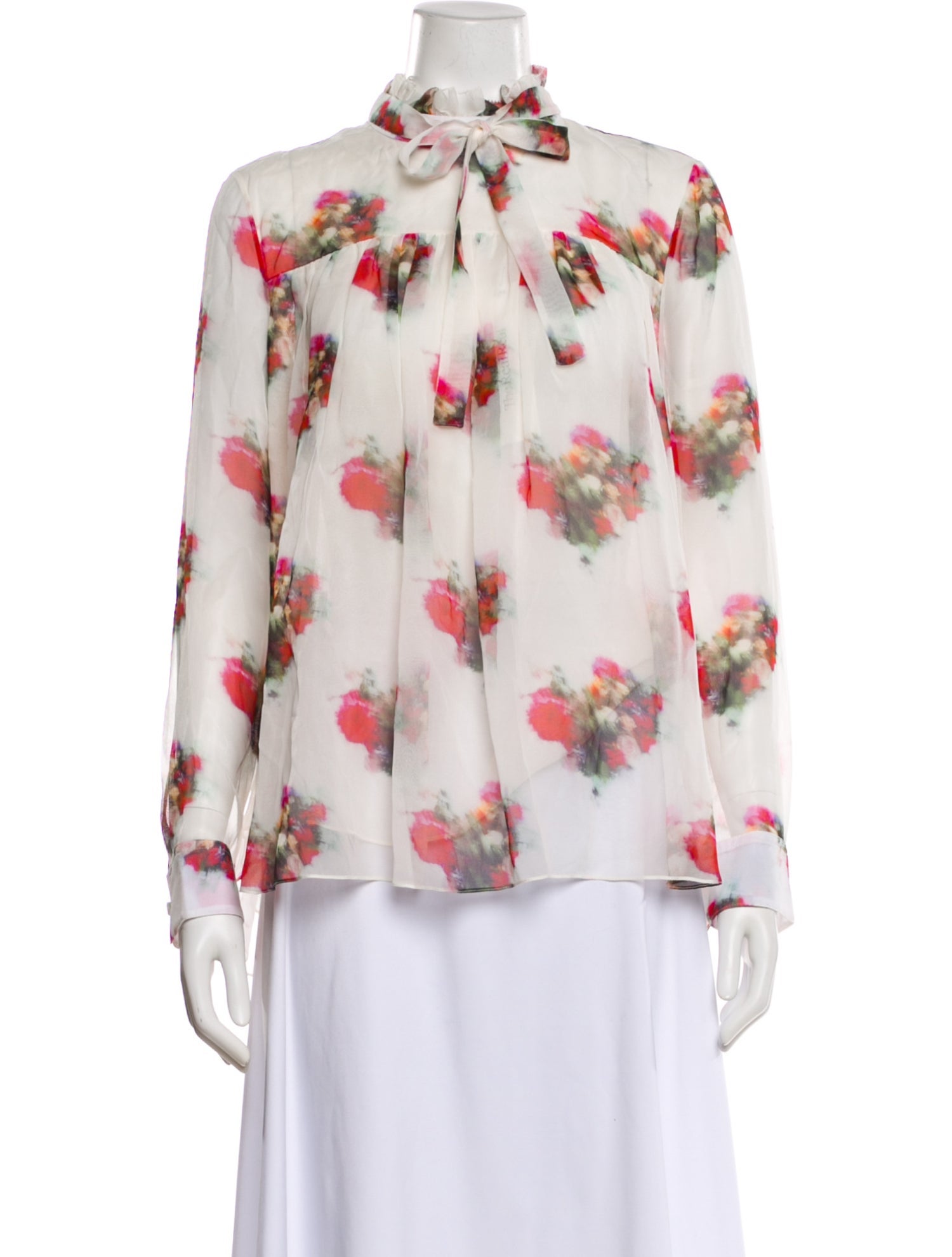 Adam Lippes Floral Print Tie Neck Blouse