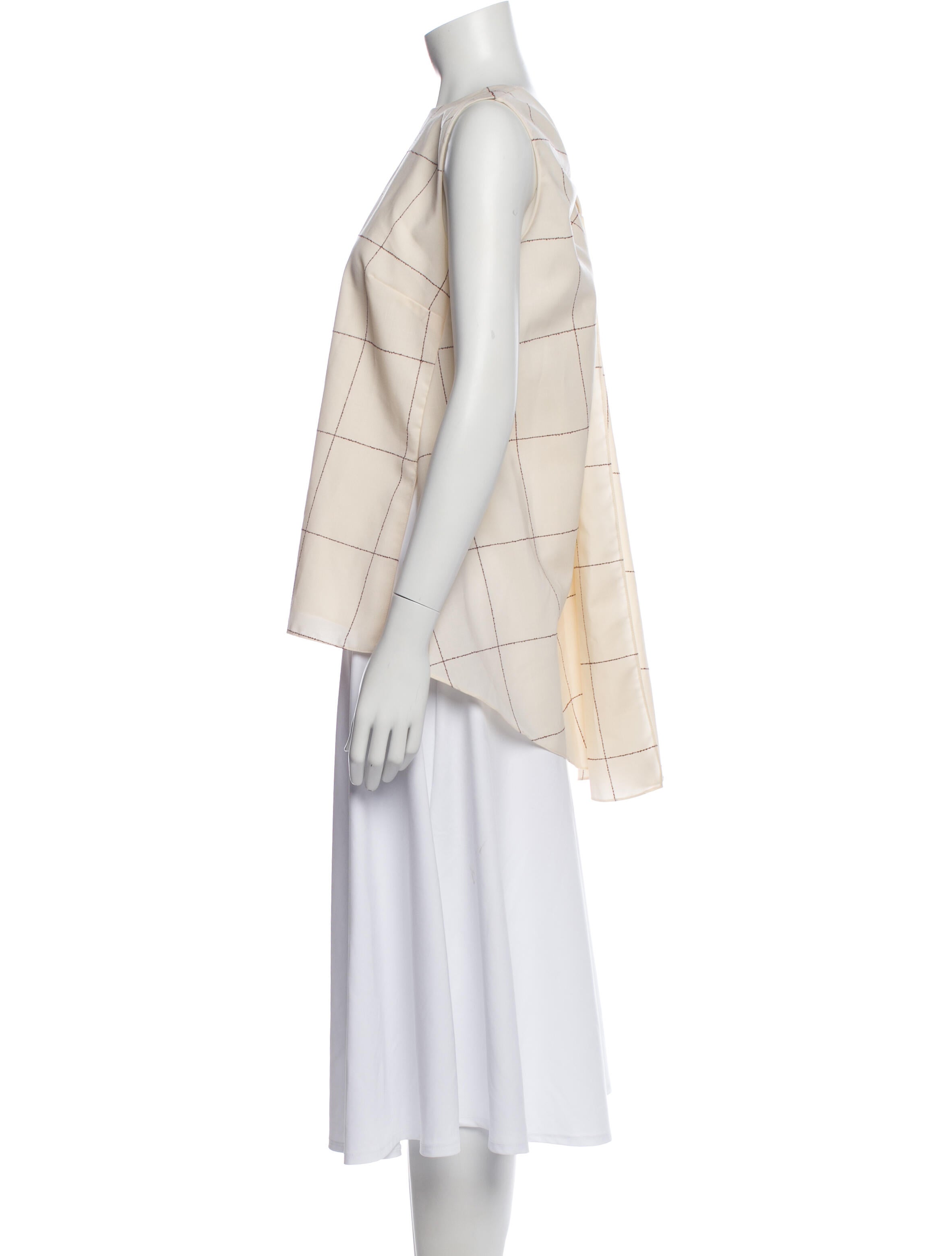 Adam Lippes Wool Plaid Print Top