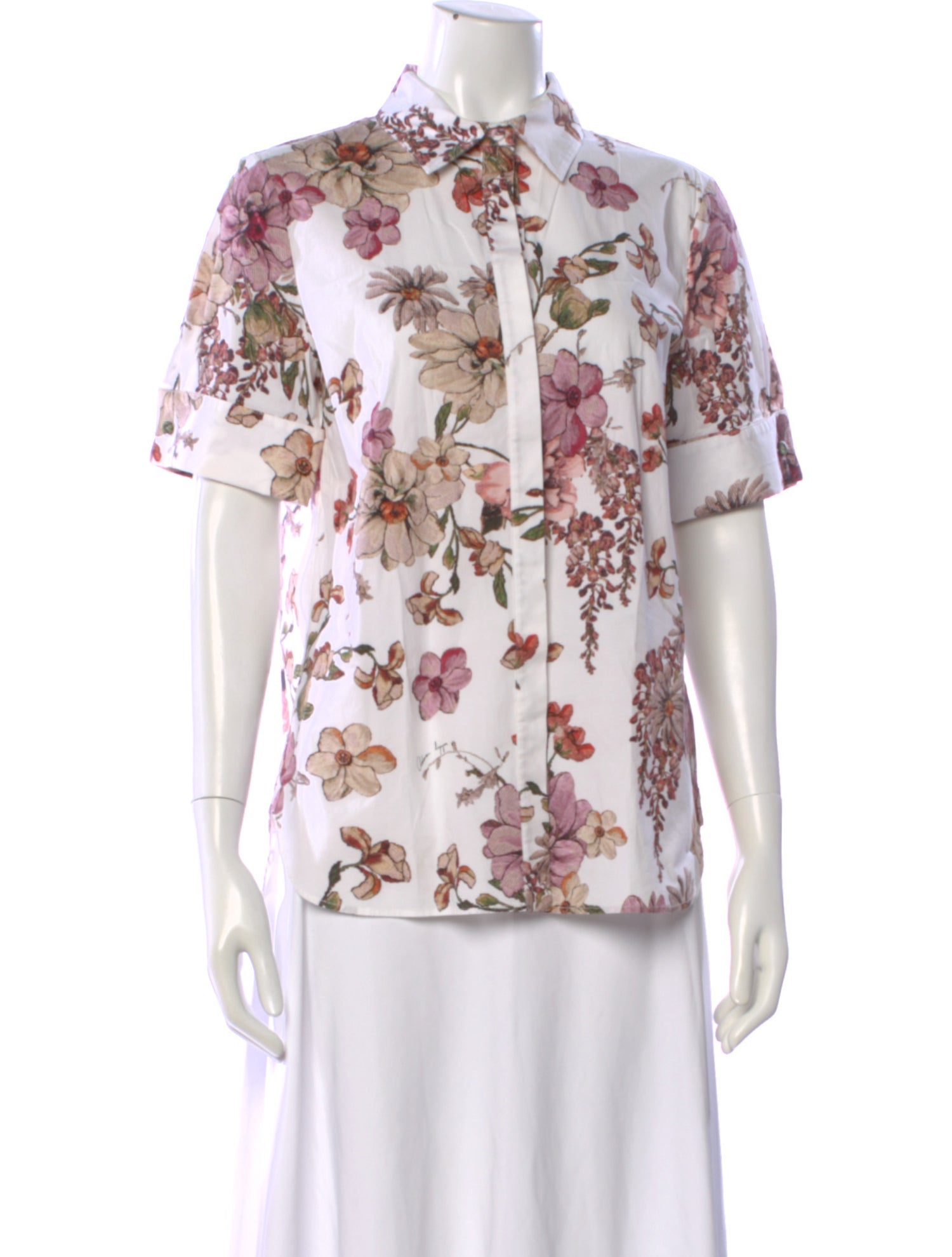 Adam Lippes Floral Print Short Sleeve Button-Up Top