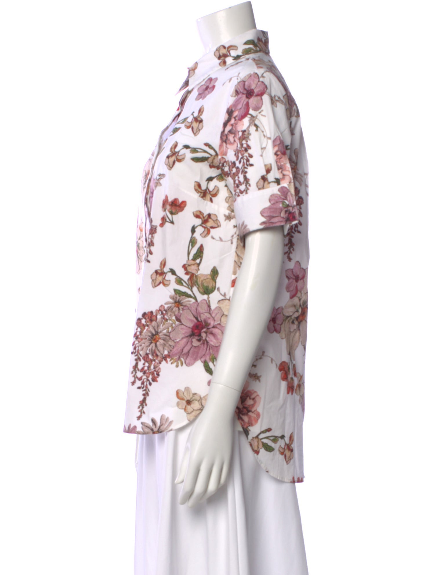 Adam Lippes Floral Print Short Sleeve Button-Up Top