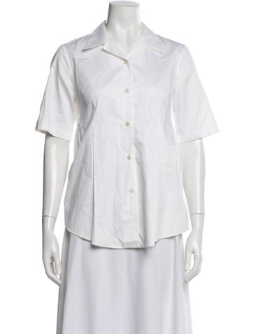 Pre-owned Adam Lippes Short Sleeve Button-up Top In White