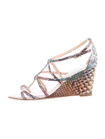 Alexandre Birman Python & Leather Wedge Sandals