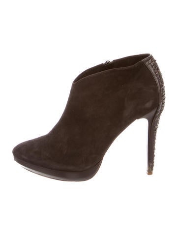 Alexandre Birman Snakeskin-Trimmed Suede Booties