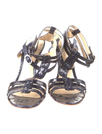 Alexandre Birman Leather Animal Print T-Strap Sandals