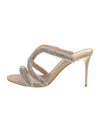 Alexandre Birman Suede Crystal Embellishments Slides